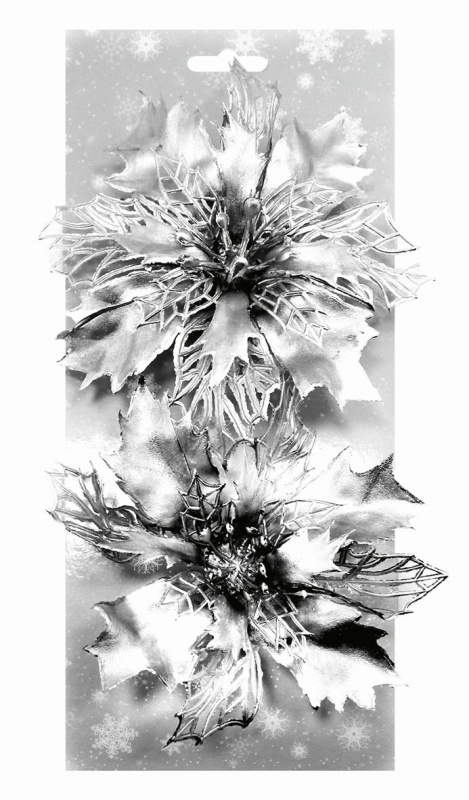 Poinsettie stříbrná 14 cm, 2 ks na klipu
