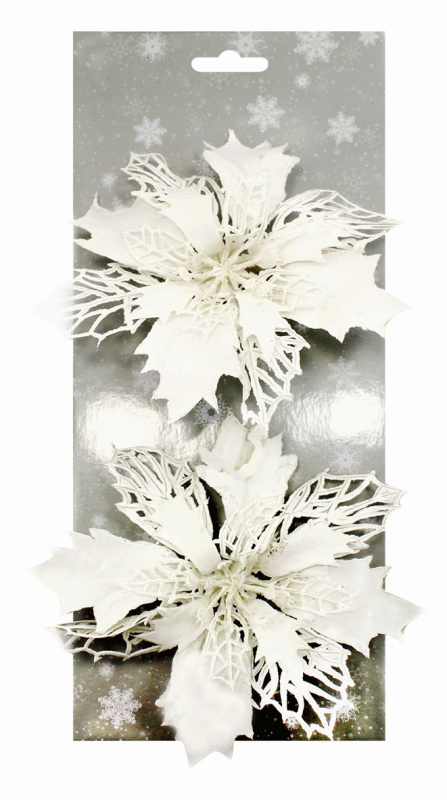 Poinsettie bílá 14 cm, 2 ks na klipu
