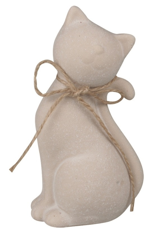 Kočka z porcelánu s mašlí krémová na postavení 8,5 x 16 x 6 cm Anděl Přerov s.r.o.