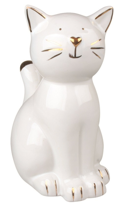 Kočka z porcelánu se zlatými detaily 8,5 x 16 cm Anděl Přerov s.r.o.