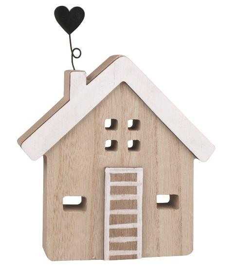 Dekorace Domek s kovovým srdcem dřevěný na postavení 13 x 15 x 2 cm Anděl Přerov s.r.o.