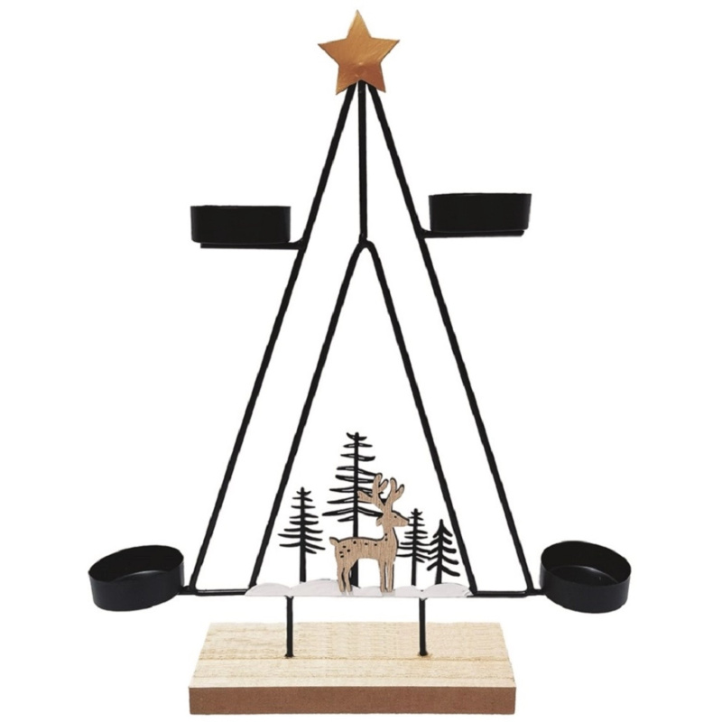 Svícen strom z kovu černý na postavení 25 x 31 x 5 cm Anděl Přerov s.r.o.