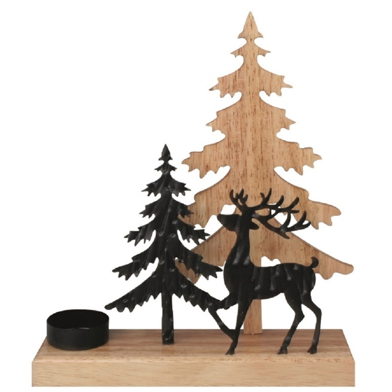 Svícen les s jelenem z kovu na postavení 23 x 24 x 6 cm Anděl Přerov s.r.o.