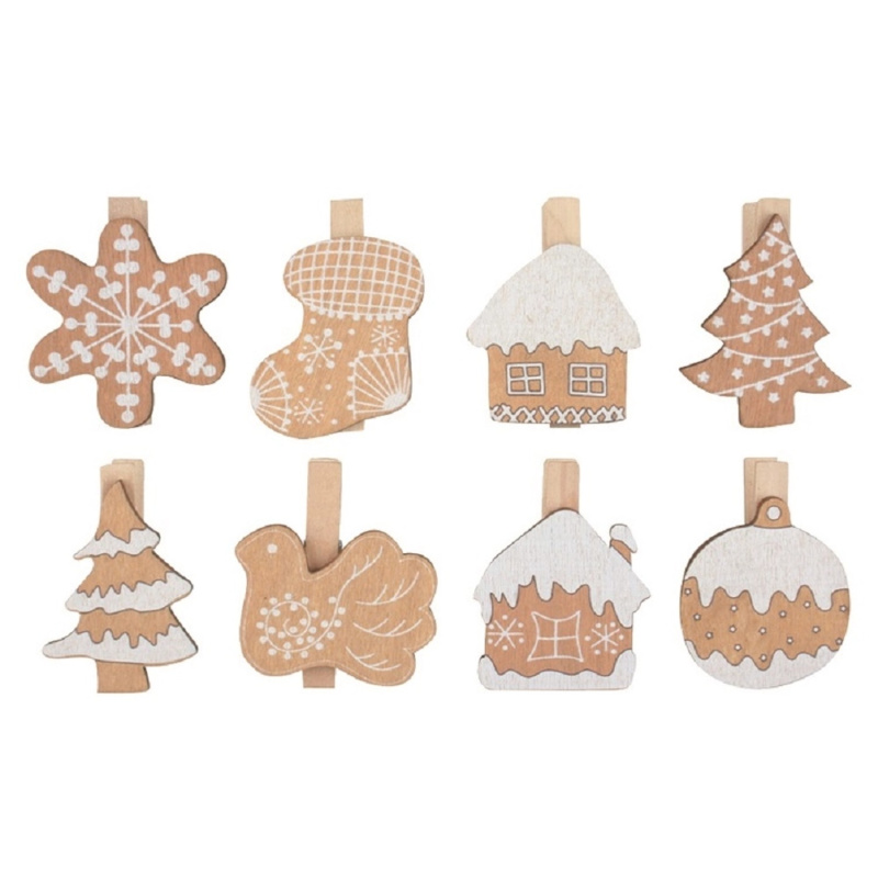 Anděl Přerov Dřevěná dekorace na kolíčku perník, 8 ks, 5 cm