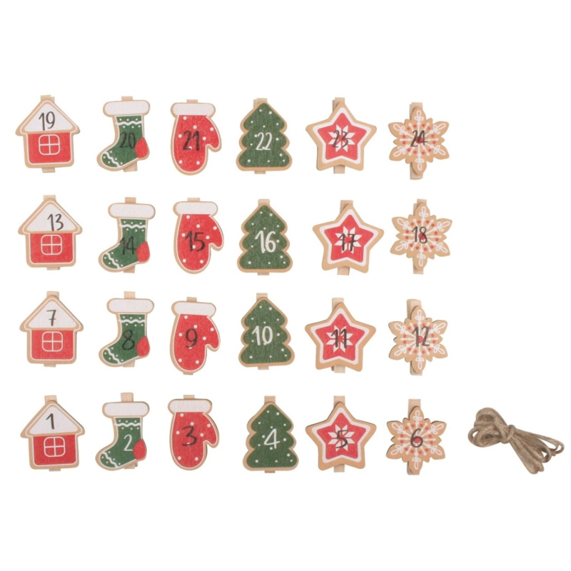 Dřevěná dekorace na kolíčku adventní kalendář 4,5 cm, 24 ks  Anděl Přerov s.r.o.