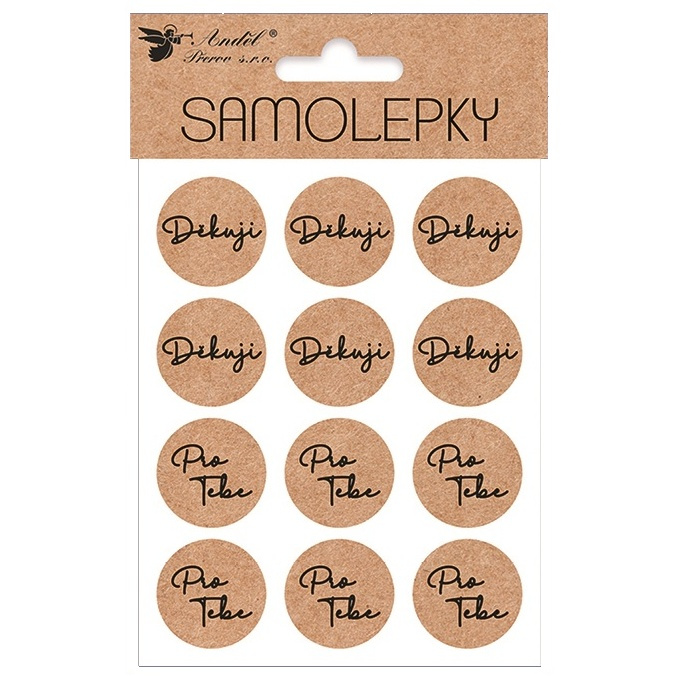 Samolepky Děkuji a Pro tebe 12 ks, průměr 3 cm, 11 x 18 cm Anděl Přerov s.r.o.