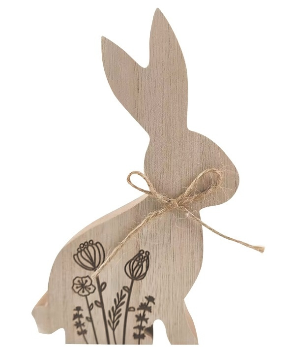 Dřevěný zajíc s dekorem louky na postavení  9,5 x 15 x 2 cm Anděl Přerov s.r.o.