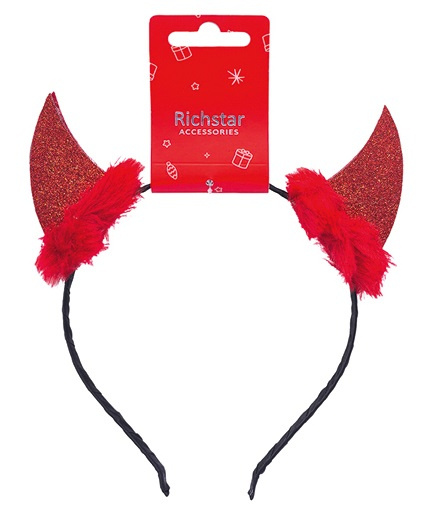 Čelenka do vlasů čertovské rohy  z filcu s kožíškem červené, obvod 37 cm Anděl Přerov s.r.o.