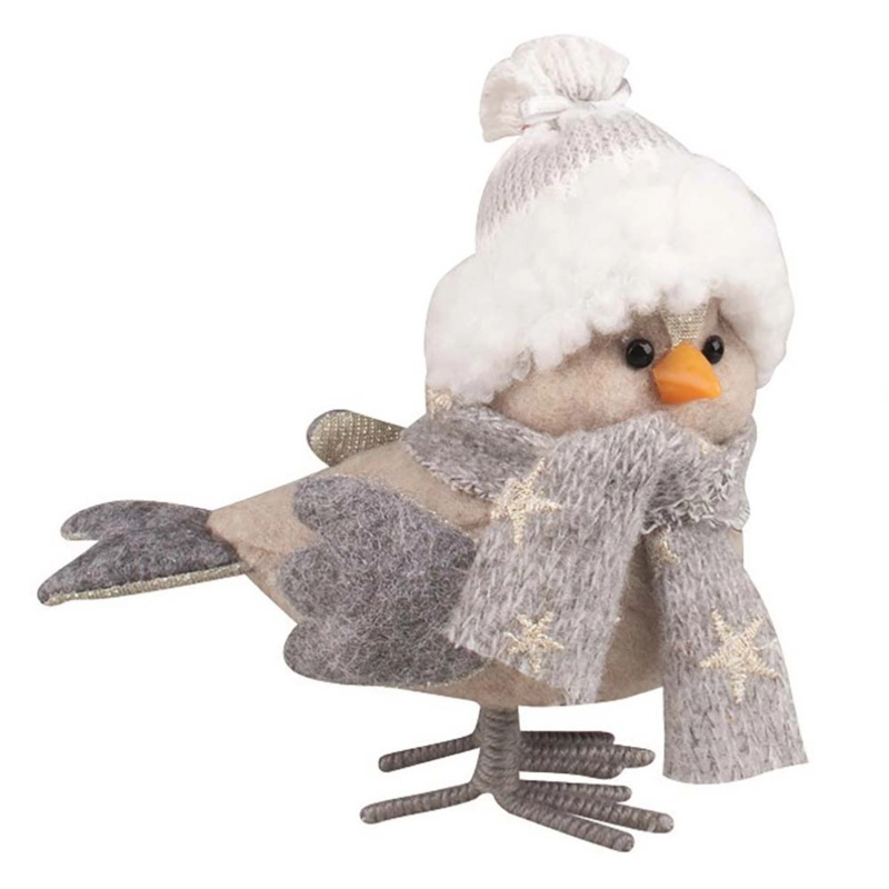 Ptáček v šále a čepici na postavení 15 x 16 x 8 cm Anděl Přerov s.r.o.