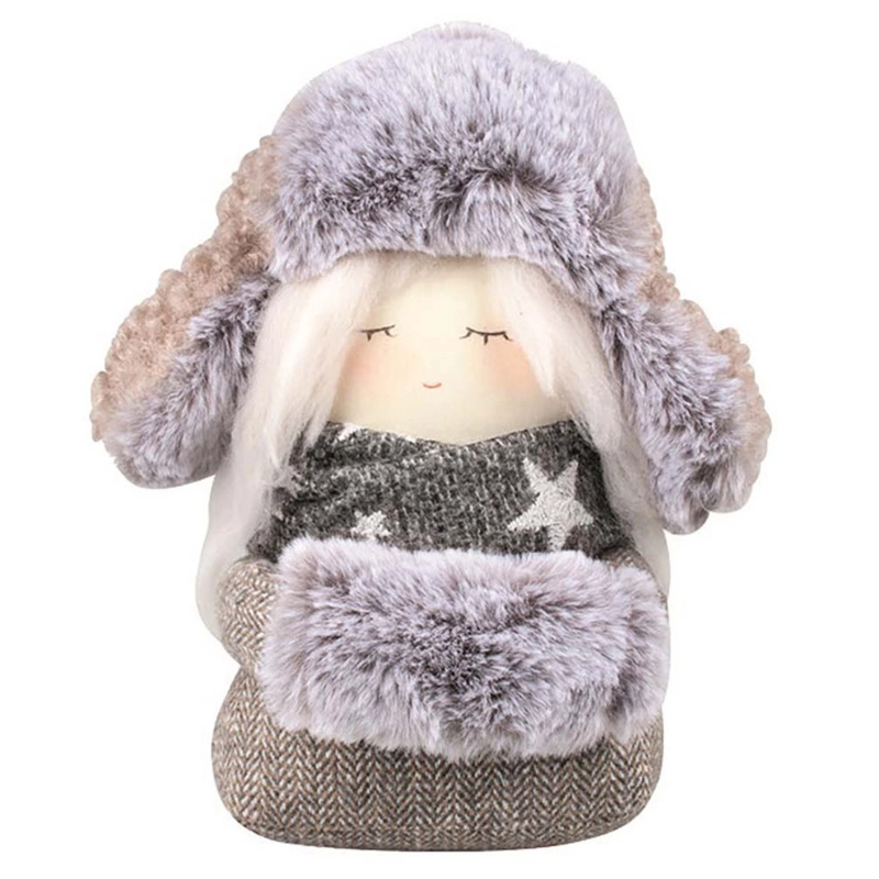 Děvčátko s ušankou na postavení 15 x 22 x 12 cm, šedé  Anděl Přerov s.r.o.