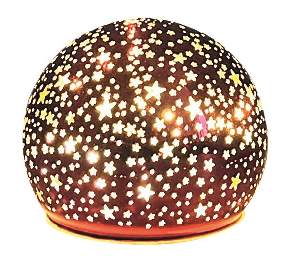 Svítící skleněná koule s hvězdičkami – vínová, o 10 cm, teplá bílá, 10 LED, časovač Anděl Přerov s.r.o.