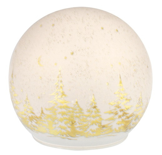 Svítící skleněná koule s motivem krajiny – bílá, o 12 cm, teplá bílá, 10 LED, časovač Anděl Přerov s.r.o.