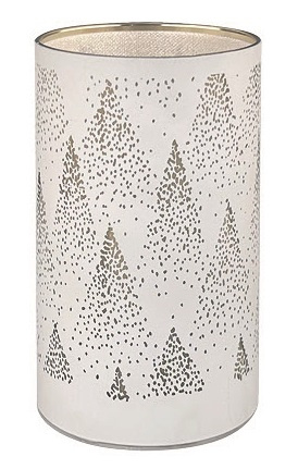 Svítící skleněný válec se stromy – bílý, 15 x 9 cm, teplá bílá, 10 LED, časovač Anděl Přerov s.r.o.