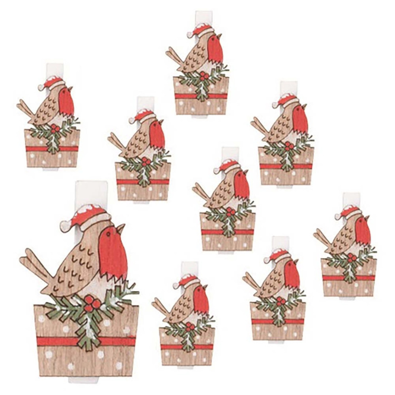 Ptáčci dřevění na kolíčku 2,5 x 3,5 x 0,3 cm, 9 ks v sáčku, červení Anděl Přerov s.r.o.