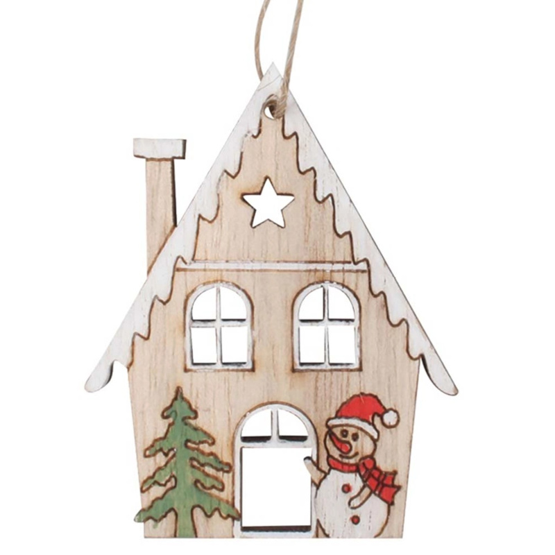 Domek se sněhulákem dřevěný na zavěšení 4,5 x 6 x 0,5 cm, 2 ks v sáčku Anděl Přerov s.r.o.