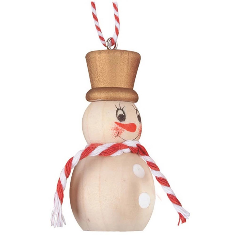 Sněhulák se zlatým cylindrem dřevěný na zavěšení 3,5 x 6,5 x 3,5 cm Anděl Přerov s.r.o.