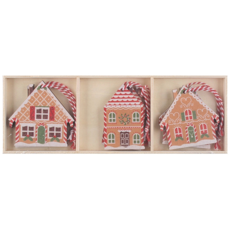 Dřevěné domky barevné na zavěšení cca 6 x 6 x 0,5 cm, 6 ks v krabičce Anděl Přerov s.r.o.