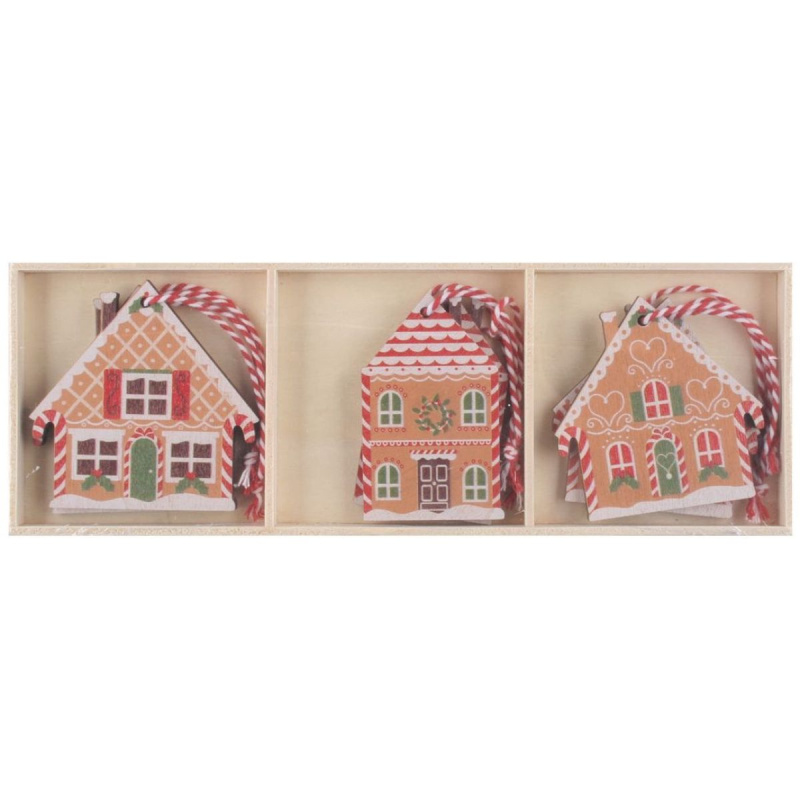 Dřevěné domky barevné na zavěšení cca 6 x 6 x 0,5 cm, 6 ks v krabičce Anděl Přerov s.r.o.