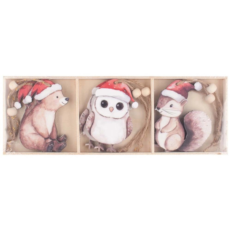 Dřevěná zimní zvířátka na zavěšení 6 x 7,5 x 0,5 cm, 6 ks v krabičce Anděl Přerov s.r.o.