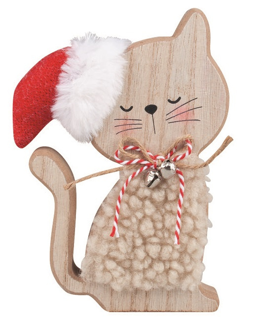Kočka v červené čepici dřevěná na postavení 12 x 15,5 x 2,5 cm Anděl Přerov s.r.o.