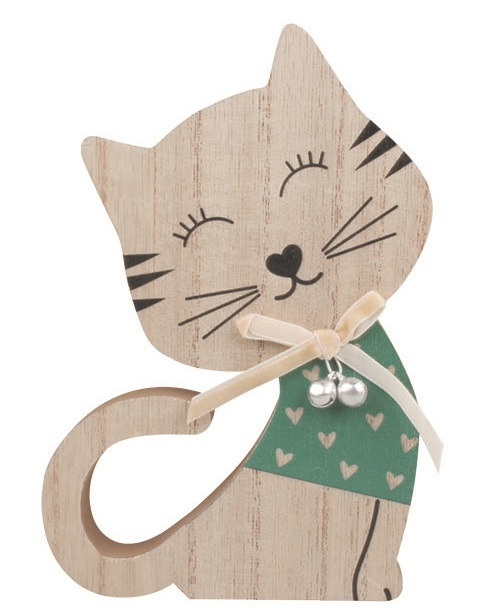 Kočka v zeleném dřevěná na postavení 12 x 18 x 2 cm Anděl Přerov s.r.o.