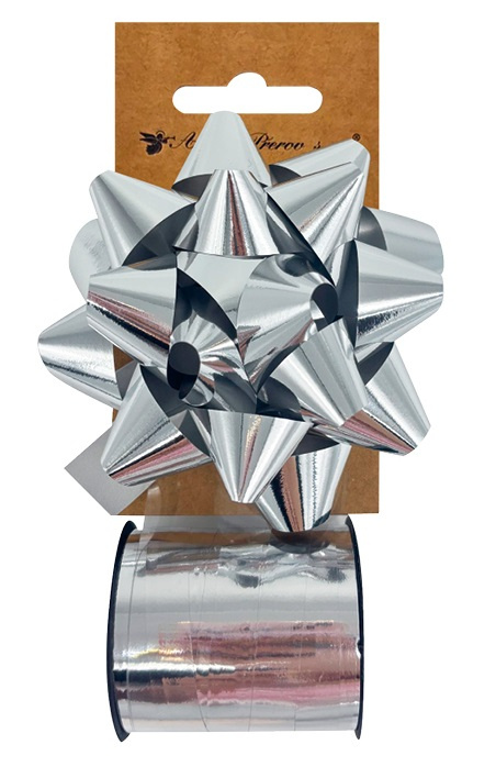 Sada na balení dárků stříbrná, rozeta 10 x 5 x 10 cm, stuha 1 cm x 10 m Anděl Přerov s.r.o.