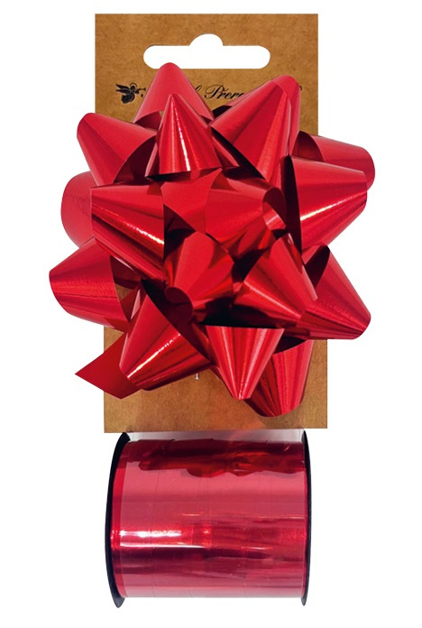 Sada na balení dárků červená, rozeta 10 x 5 x 10 cm, stuha 1 cm x 10 m Anděl Přerov s.r.o.