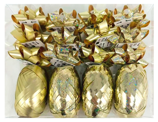 Sada na balení dárků zlatá, rozeta 5 x 2 x 5 cm 12 ks, stuha 0,5 cm x 10 m 4 ks Anděl Přerov s.r.o.