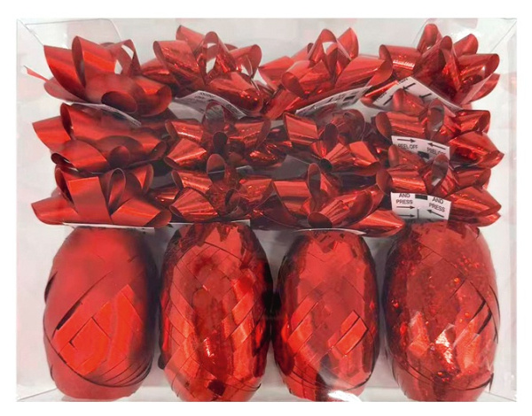 Sada na balení dárků červená, rozeta 5 x 2 x 5 cm 12 ks, stuha 0,5 cm x 10 m 4 ks Anděl Přerov s.r.o.