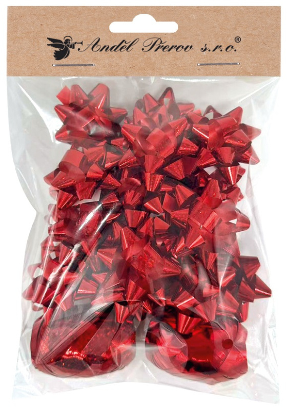 Sada na balení dárků červená, rozeta 5 x 2 x 5 cm 20 ks, stuha 0,5 cm x 10 m 2 ks Anděl Přerov s.r.o.