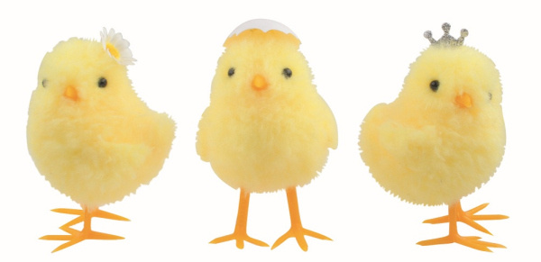 Kuře s dekorací na hlavě žluté 6,5 x 10 x 6,5 cm na postavení Anděl Přerov s.r.o.