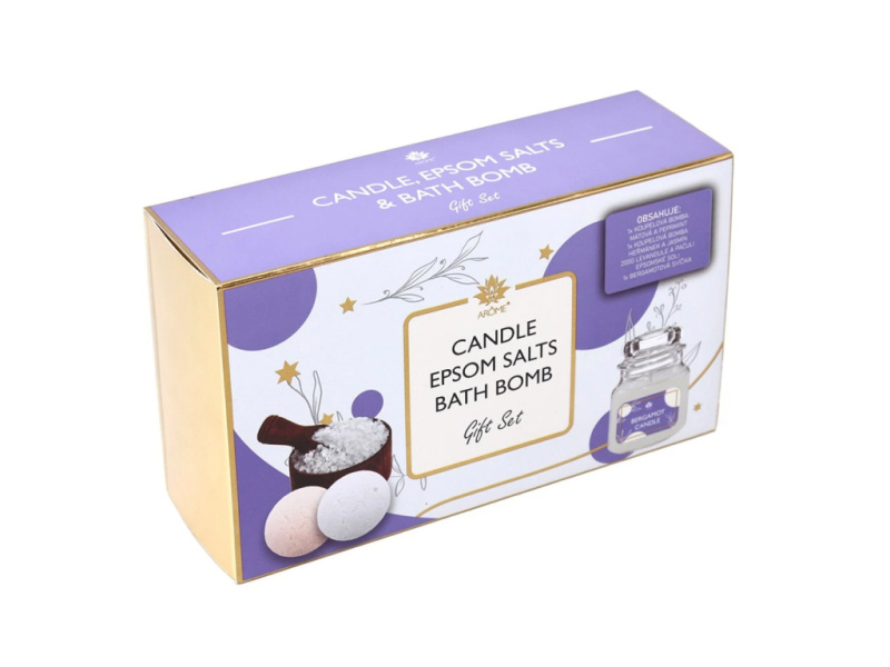 ARÔME - Dárková sada  2 koupelové bomby, 1 svíčka, 1 koupelová sůl