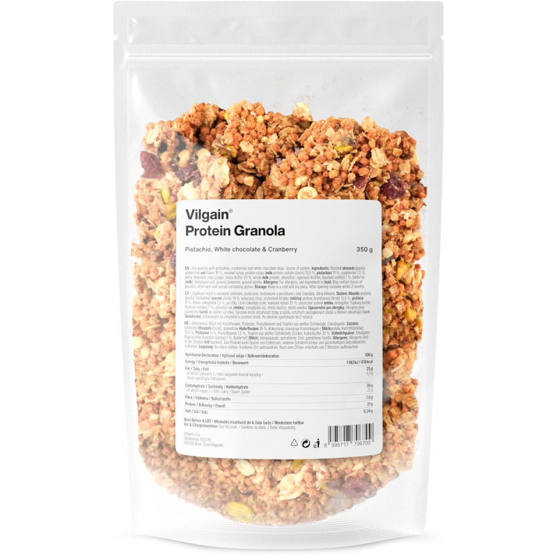 Vilgain Protein granola Pistácie, bílá čokoláda a brusinky