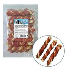 Tyč buvolí kroucená 2 barevná obalená kachním masem JUKO Snacks 12,5 cm (20 ks)