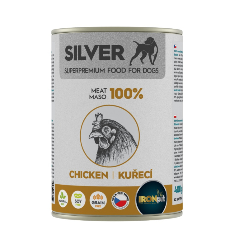 IRONpet Silver Dog Kuřecí 100% masa, konzerva 400 400g