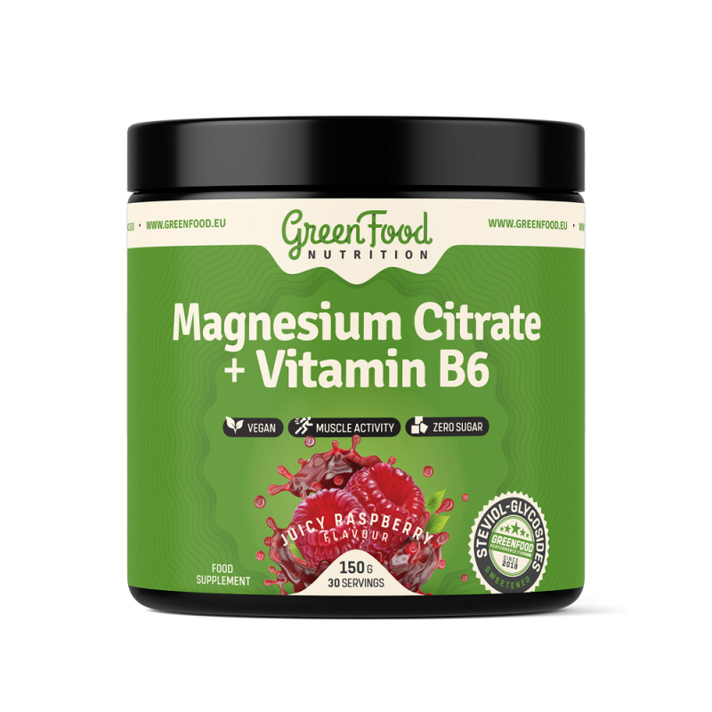 GreenFood Magnesium Citrate + Vitamin B6 150 g - malina