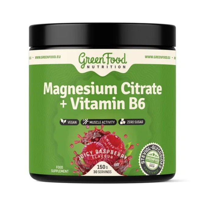 GreenFood Magnesium Citrate + Vitamin B6 150 g - malina