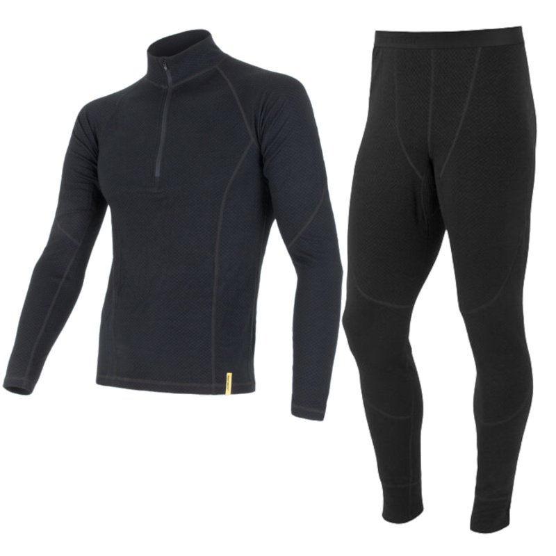 EGLOO Merino EGLOO DF MERINO ZipperNeck BaseSet pánské triko dl.rukáv ZIP+spodky, černá Velikost: 3XL