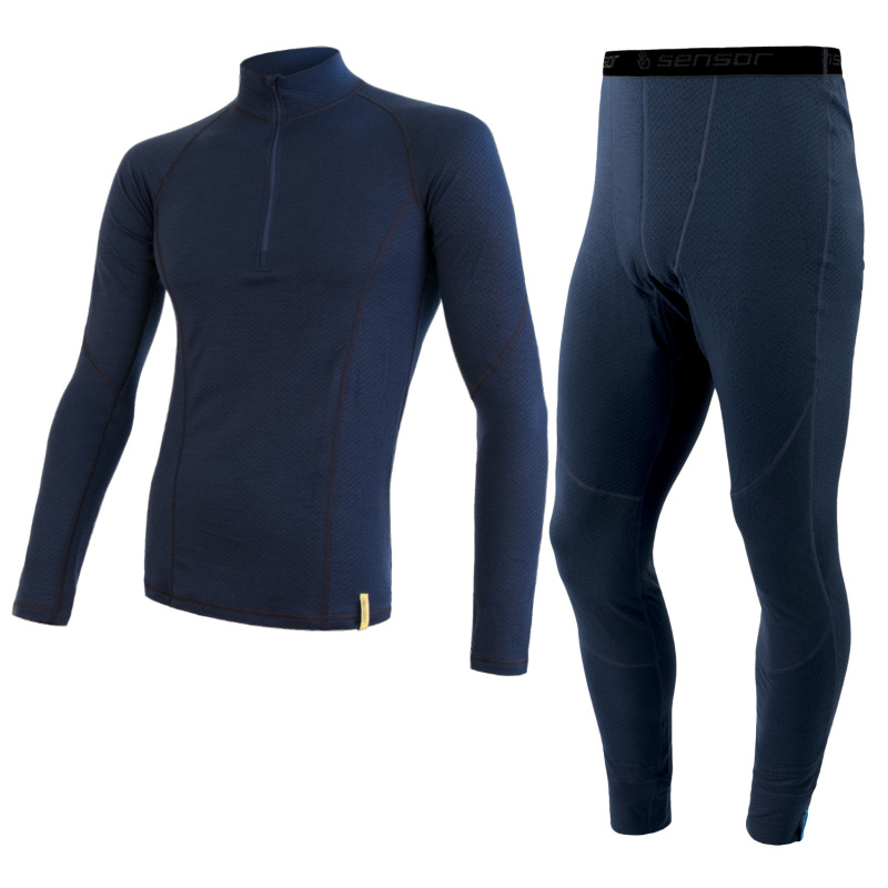 EGLOO Merino EGLOO DF MERINO ZipperNeck BaseSet pánské triko dl.rukáv ZIP+spodky, modrá Velikost: XL