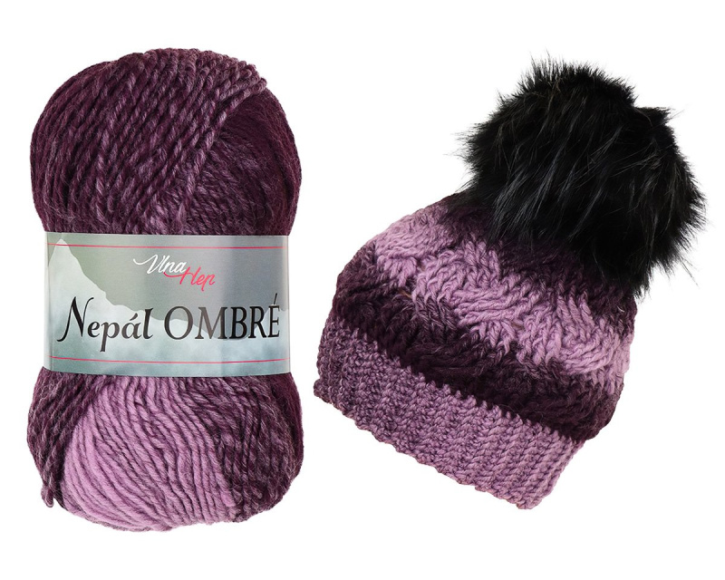 Pletací / háčkovací příze Vlna-Hep NEPÁL OMBRE 7414 světlá-tmavá fialová, přechodová, efektní 100g/190m