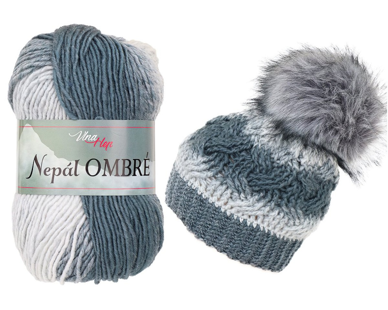 Pletací / háčkovací příze Vlna-Hep NEPÁL OMBRE 7415 šedo-modro-bílá, přechodová, efektní 100g/190m