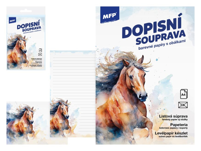 Dopisní papír s motivem koně - barevná sada