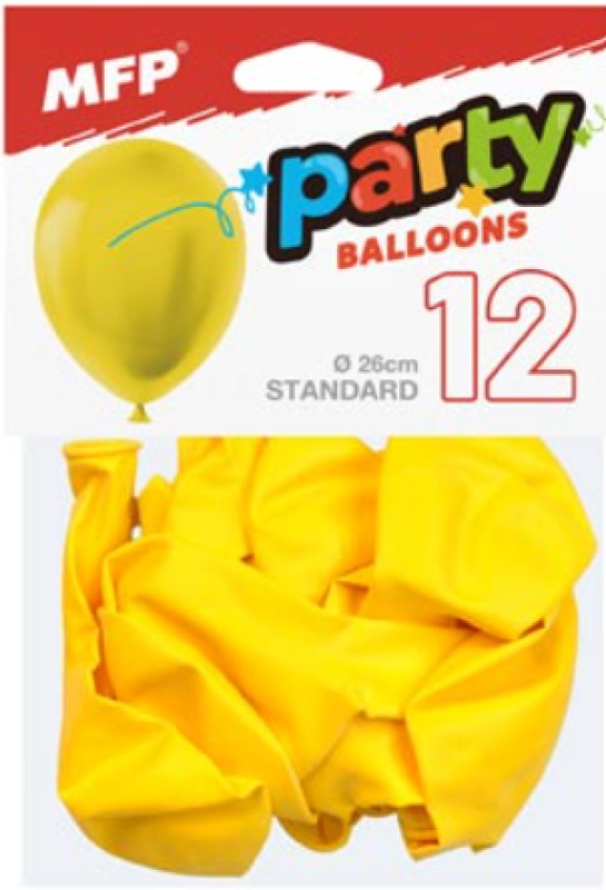 Balónek nafukovací 12ks sáček standard 26cm žlutý