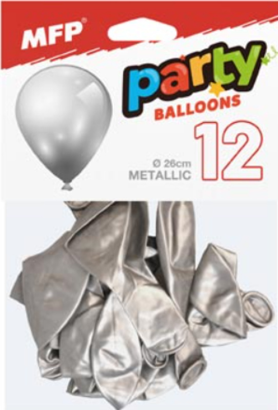Balónek nafukovací 12ks sáček metal 26cm stříbrný