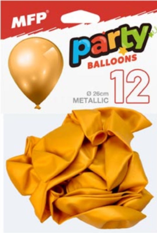 Balónek nafukovací 12ks sáček metal 26cm zlatý