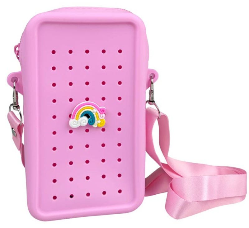 Gifty silikonová crossbody taštička růžová s ozdobným pinem