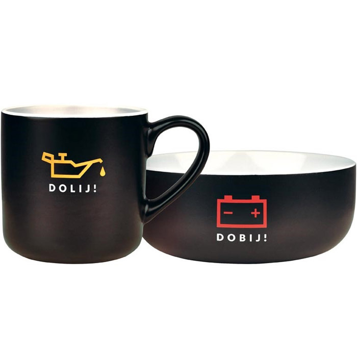 Sada miska a hrnek - humorný motiv „Dolij!“ a „Dobij!“