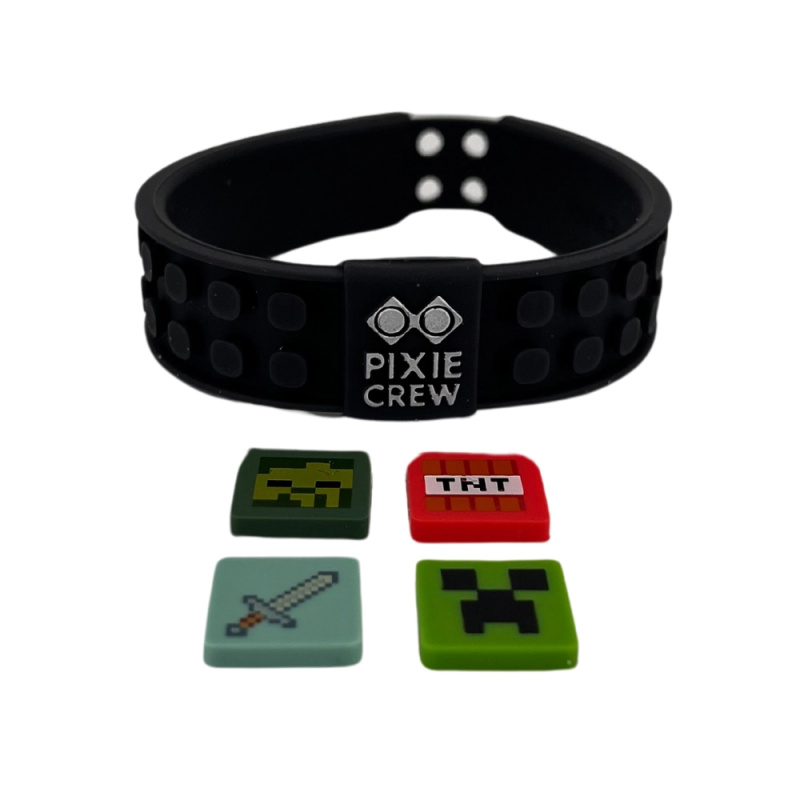 PIXIE CREW & Minecraft Nastavitelný náramek, černá, 4 multipixely