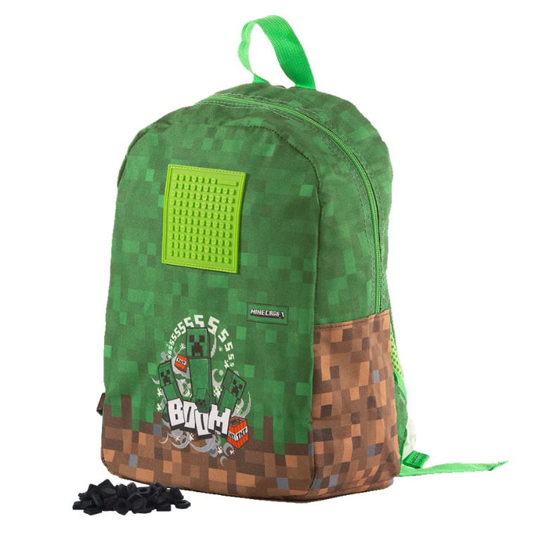 PIXIE CREW & MINECRAFT Dětský batoh zeleno-hnědý s malým panelem