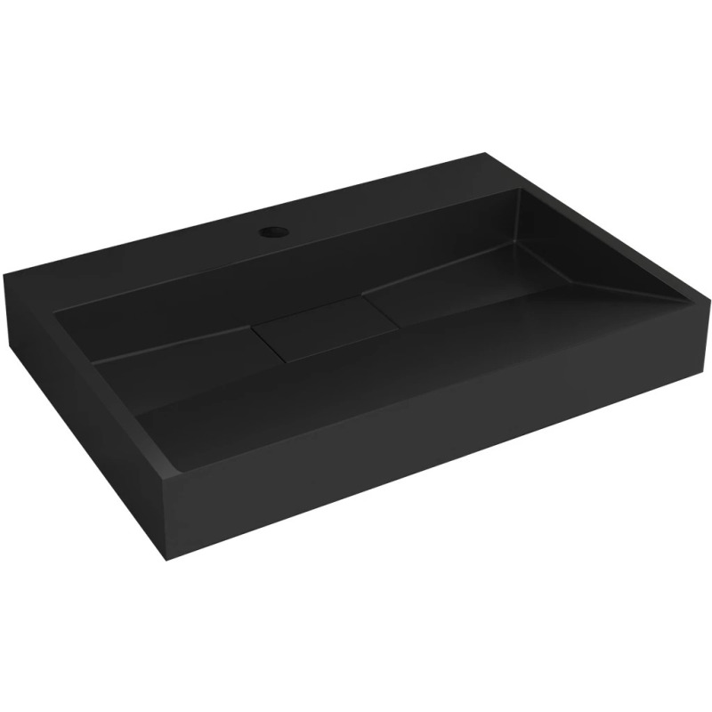 Umyvadlo z litého mramoru Vita - nástěnné i na desku - otvor pro baterii - černá matná - 60x37 cm